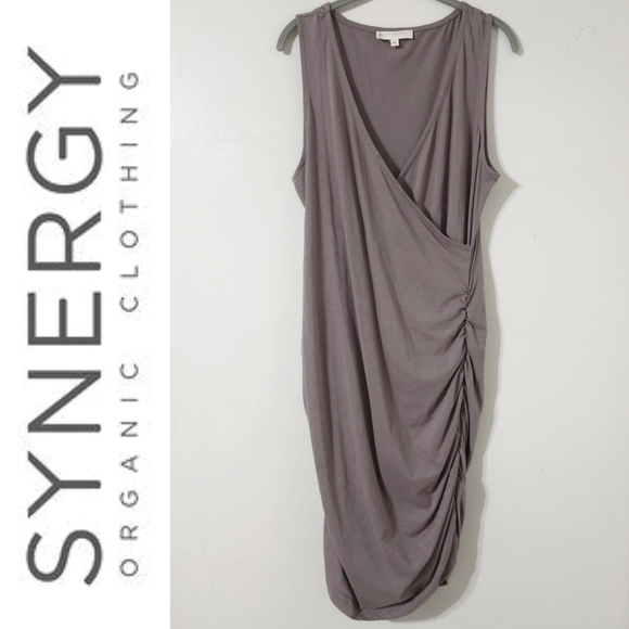 Synergy Organic Clothing Dresses & Skirts - SYNERGY Organic Cotton Blend Grey Taupe Sleeveless Dress, Side Ruched, XL